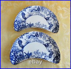 Pair Royal Crown Derby Bone China Blue Mikado Crescent Salad Plate with Gold Gilt