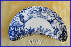 Pair Royal Crown Derby Bone China Blue Mikado Crescent Salad Plate with Gold Gilt