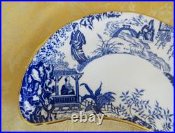 Pair Royal Crown Derby Bone China Blue Mikado Crescent Salad Plate with Gold Gilt