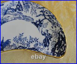 Pair Royal Crown Derby Bone China Blue Mikado Crescent Salad Plate with Gold Gilt