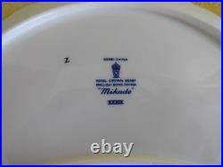 Pair Royal Crown Derby Bone China Blue Mikado Crescent Salad Plate with Gold Gilt