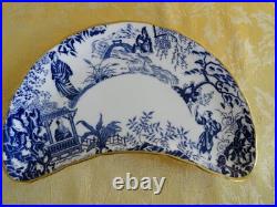 Pair Royal Crown Derby Bone China Blue Mikado Crescent Salad Plate with Gold Gilt