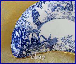 Pair Royal Crown Derby Bone China Blue Mikado Crescent Salad Plate with Gold Gilt