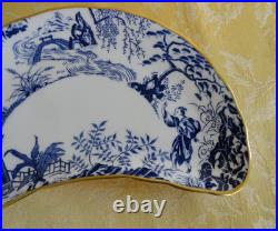 Pair Royal Crown Derby Bone China Blue Mikado Crescent Salad Plate with Gold Gilt