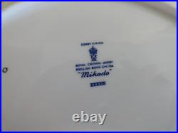 Pair Royal Crown Derby Bone China Blue Mikado Crescent Salad Plate with Gold Gilt