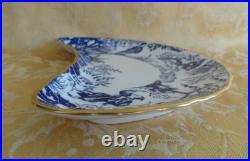 Pair Royal Crown Derby Bone China Blue Mikado Crescent Salad Plate with Gold Gilt