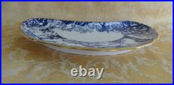 Pair Royal Crown Derby Bone China Blue Mikado Crescent Salad Plate with Gold Gilt