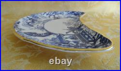 Pair Royal Crown Derby Bone China Blue Mikado Crescent Salad Plate with Gold Gilt