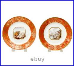 Pair Royal Crown Derby Hand Painted Topographical Porcelain Plates c. 1815