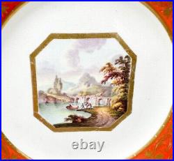 Pair Royal Crown Derby Hand Painted Topographical Porcelain Plates c. 1815
