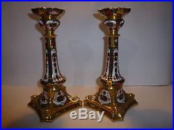 Pair Royal Crown Derby Old Imari Candlesticks 10.5 1st Quality and Perfect