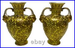 Pair Royal Crown Derby Ornate Gilt Twin Handled Vases c1880