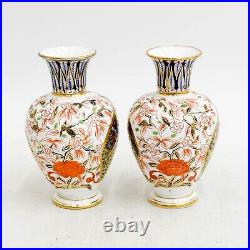 Pair Royal Crown Derby Porcelain Vases Florals Birds 1882