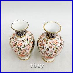 Pair Royal Crown Derby Porcelain Vases Florals Birds 1882