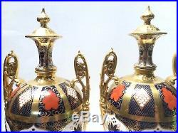 Pair Royal Crown Derby Solid Gold Band Old Imari 16.5 Vases 1st Quality $7,000