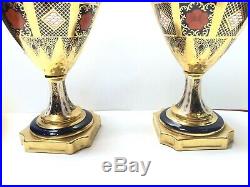 Pair Royal Crown Derby Solid Gold Band Old Imari 16.5 Vases 1st Quality $7,000