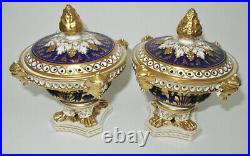 Pair Small Covered Cache Pots Urns Early Derby Stevenson & Hancock Co