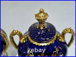 Pair of Royal Crown Derby Lidded Cobalt Blue Vases Urns Circa 1902