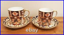 Pair of Royal Crown Derby Traditional Imari 2451 Coffee Cans & Saucers 1930