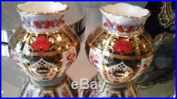 Pair of small royal crown derby Old imari 1128 vases first quality boxed