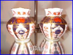 Pair of small royal crown derby Old imari 1128 vases first quality boxed