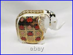 Perfect Royal Crown Derby Imari Elephant Paperweight With Gold Stopper