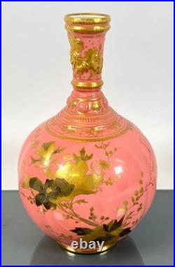 Pink and Gold Royal Crown Derby Vase with Marked Underside