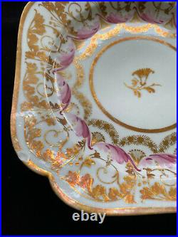 Pr Antique Royal Crown DERBY Dessert Plates, Bowls & 2 Cups with Heavy Gold Gilt