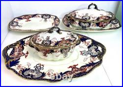 RARE Antique Royal Crown Derby Serving Tureen Set Dishes Kings Pattern Imari