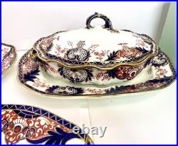 RARE Antique Royal Crown Derby Serving Tureen Set Dishes Kings Pattern Imari