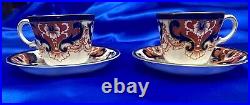 RARE Antique Set of 2 Royal Crown Derby 3973 Coffee Cups & Saucers 1916 Scallped