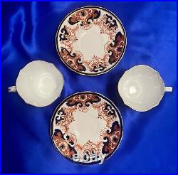 RARE Antique Set of 2 Royal Crown Derby 3973 Coffee Cups & Saucers 1916 Scallped