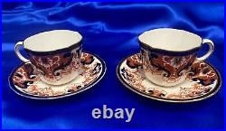 RARE Antique Set of 2 Royal Crown Derby 3973 Coffee Cups & Saucers 1916 Scallped