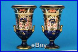 RARE PAIR Antique c1900 ROYAL CROWN DERBY Miniature IMARI Campana Vases 1128