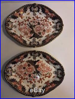 RARE PAIR Royal Crown Derby Imari Kings Oval Scalloped Vegetable Bowls C. 1880