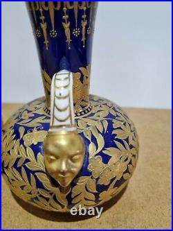 RARE Pair of Royal Crown Derby Twin Mask Handle Vases Urns C1880-1890