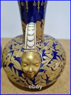 RARE Pair of Royal Crown Derby Twin Mask Handle Vases Urns C1880-1890