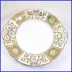 RARE Royal Crown Derby HANDLED CAKE PLATE Accent Plate PANEL GREEN A1237