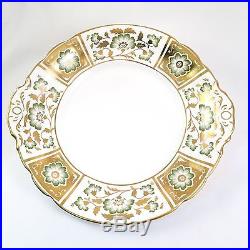 RARE Royal Crown Derby HANDLED CAKE PLATE Accent Plate PANEL GREEN A1237