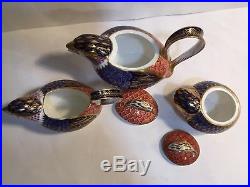 RARE Royal Crown Derby Pheasant Bird Tea Set Lidded Teapot Creamer Sugar Bowl