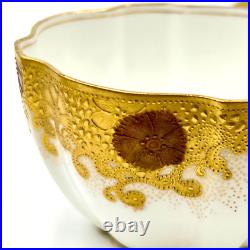 RARE c1891 FINE ANTIQUE ROYAL CROWN DERBY GOLD ENCRUSTED CUP & SAUCER XLNT COND