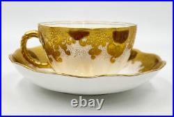 RARE c1891 FINE ANTIQUE ROYAL CROWN DERBY GOLD ENCRUSTED CUP & SAUCER XLNT COND