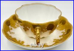 RARE c1891 FINE ANTIQUE ROYAL CROWN DERBY GOLD ENCRUSTED CUP & SAUCER XLNT COND