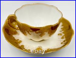 RARE c1891 FINE ANTIQUE ROYAL CROWN DERBY GOLD ENCRUSTED CUP & SAUCER XLNT COND