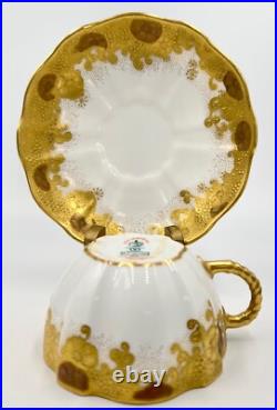 RARE c1891 FINE ANTIQUE ROYAL CROWN DERBY GOLD ENCRUSTED CUP & SAUCER XLNT COND