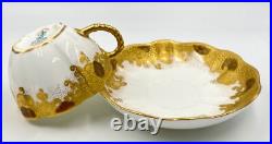 RARE c1891 FINE ANTIQUE ROYAL CROWN DERBY GOLD ENCRUSTED CUP & SAUCER XLNT COND