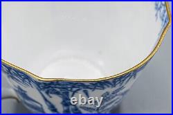 READ Royal Crown Derby Blue Mikado Flat Cup & Saucers Set of 8-FREE USA SHIPPING
