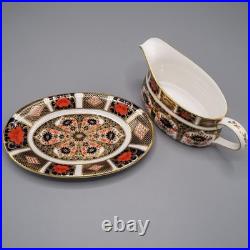 READ Royal Crown Derby Old Imari Gravy Sauce Boat with Underplate