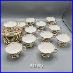 READ Royal Crown Derby Orient Mikado Footed Cup & Saucers Set of 12