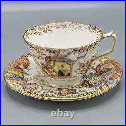 READ Royal Crown Derby Orient Mikado Footed Cup & Saucers Set of 12